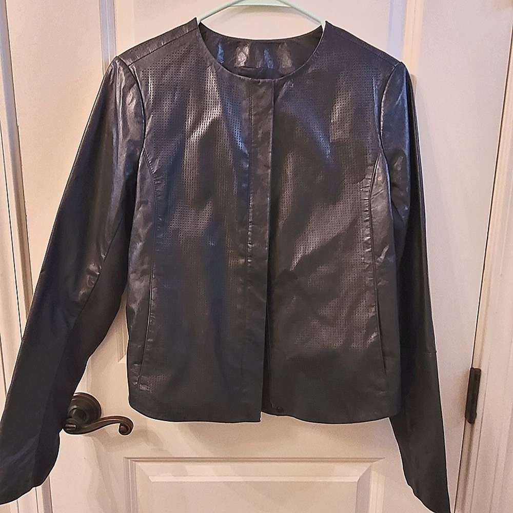 Dark blue leather jacket - Vince size M